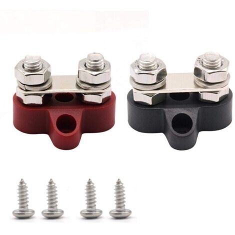 Bornier de batterie double borne 5/16" (M8) 12–48 V CC – Lot de 2, robuste et isolé pour bateaux, camping-cars et camions solaires (1/4)
