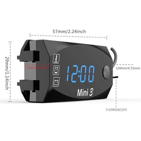 Compteur numérique universel pour moto – Affichage LED avec horloge, thermomètre et voltmètre (6–30 V), étanche IP67 (1/3)