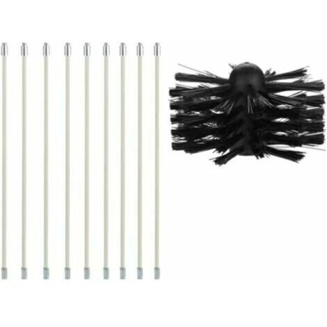 Kit de ramonage pour cheminée et poêle à granulés – 9 tiges flexibles de 40 cm + tête de 100 mm, set complet pour entretien domestique (1/4)