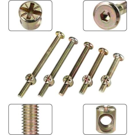 Lot de 50 boulons à tête hexagonale avec écrous cylindriques – pour meubles, lits bébé et chaises – acier zingué, dimensions variées (1/3)