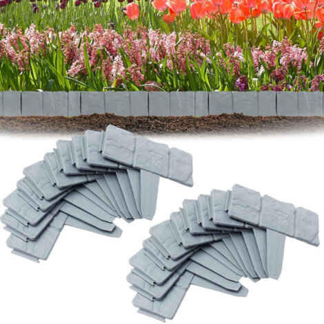 Bordure de jardin extérieure en plastique imitation pierre – Lot de 20 pièces de 5 m, gris anthracite, pour pelouse et massif (1/4)