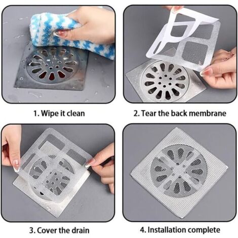 Autocollants jetables pour évacuation de douche – Lot de 50 filtres anti-cheveux en plastique souple, adhésif résistant, usage unique (1/3)