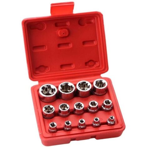 Lot de 14 douilles Torx externes (profil E) E4 à E24 – Coffret avec cliquet, acier trempé, pour mécanicien et bricoleur (1/4)