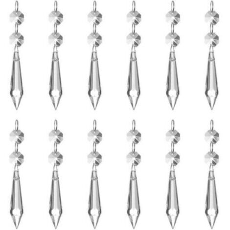 Pendentif en cristal transparent 62 mm – Lot de 12 gouttes de glace pour lustre, attrape-soleil ou décoration de fête (1/4)