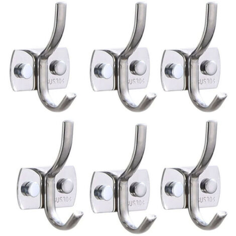 Patères murales acier inoxydable – Lot de 6 crochets robustes pour manteaux, serviettes et sacs, idéales cuisine, salle de bain, chambre (1/4)