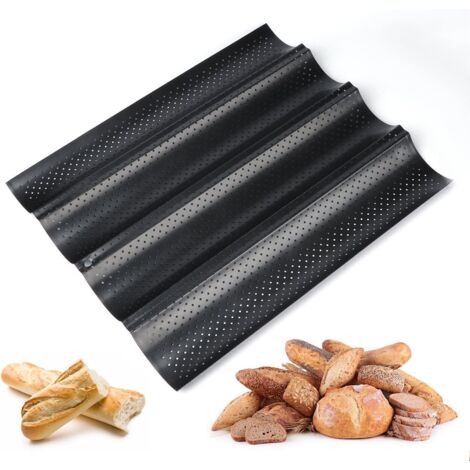 Plaque à Pain Perforée 4 Baguettes Plaque Moule Anti-adhésif Réversible pour Biscuits Patisserie-Fei Yu (1/5)