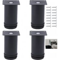 4 x Adjustable Stainless Steel Furniture Legs,50mm60mm Bathroom Office Furniture Kitchen Furniture Legs, Adjustable Height, Stainless Steel Screws (Black, 6 cm)