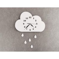 Reloj de pared con nubes para niños, reloj sin tictac, reloj infantil para la habitación de los niños (blanco con gotas)