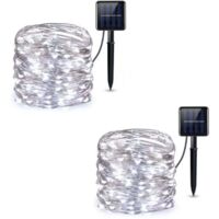 Solar-Lichterkette, 12 m, 100 LEDs, Solar-Lichterkette für den Außenbereich, 8 Modi, wasserdichter Kupferdraht für Schlafzimmer, Garten, Terrasse, Party, Weihnachtsdekoration (kaltweiß, 2er-Pack)