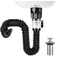 Piletta di scarico per lavabo, estensibile da 295 a 985 mm, sifone per lavello, piletta con scarico flessibile e tappo filtro retrattile, per bagno, cucina (Nero)