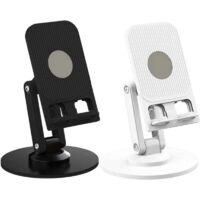 Confezione da 2 supporti per telefono girevoli a 360°, pieghevoli e regolabili, compatibili con tutti gli smartphone (bianco e nero)