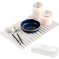 Tappetino scolapiatti in silicone, tappetino scolapiatti pieghevole migliorato, antiscivolo e resistente al calore, ideale per lavelli da cucina, 40 x 25 cm (bianco)