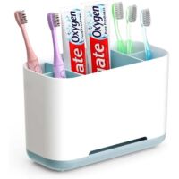 Porta spazzolino rimovibile, porta spazzolino elettrico con 2 scomparti e fori di scarico, porta dentifricio antiscivolo (blu)