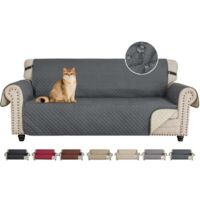 Housse de canapé imperméable, housse réversible pour canapé trois places, housse de protection pour animaux de compagnie et meubles d'enfants du salon (trois places, gris foncé).
