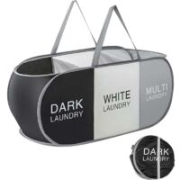 Ce panier à linge pliable à trois compartiments offre une grande capacité de 99 litres et est conçu pour ranger vêtements, jouets, produits de lessive, articles de salle de bain et articles de voyage