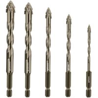 Forets hélicoïdaux excentriques robustes, jeu de 5 forets pour maçonnerie, adaptés au béton, au verre, à la brique, au ciment, aux carreaux, au bois, etc., forets de 5/32" à 1/2".