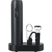 Ouvre-bouteille électrique rechargeable 5 en 1, ouvre-bouteille professionnel avec base de chargement, coupe-capsule, verseur à vin, bouchon et câble USB - Noir