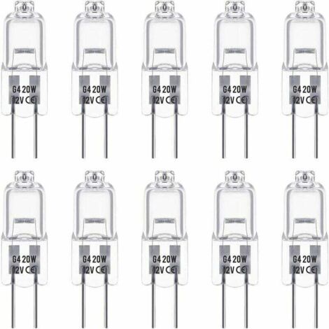 Ulisem Ampoules halogènes G4, 12 V 20 W, blanc chaud 3 000 K, 350 lm, à intensité variable, transparentes, lot de 10