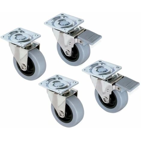 Ulisem Lot de 4 roulettes pivotantes pour meuble Ø50mm avec plaque de fixation et roulement à billes, roulettes en caoutchouc couleur gris (1/5)