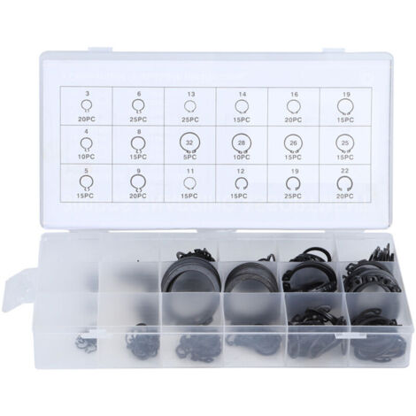 Ulisem Pince circlips, 300pcs 2-32mm Kit de bague lastique E-Clip Kit de bague de retenue pression externe Assortiment de bague de retenue externe Noir (1/4)