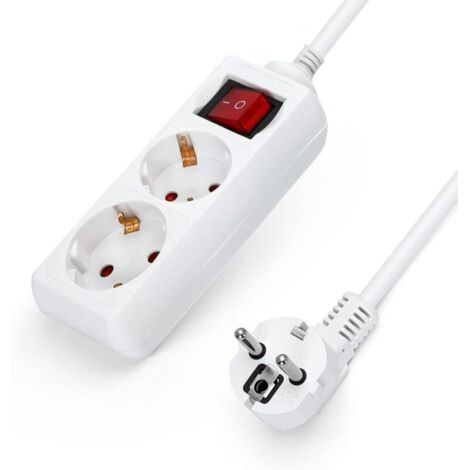 Ulisem Multiprises 2 Prises Extension D'alimentation de 3g1.0m㎡ 1.5m Câble et Interrupteur et Sécurité Enfant Blanc Prise de Type Allemand (1/4)