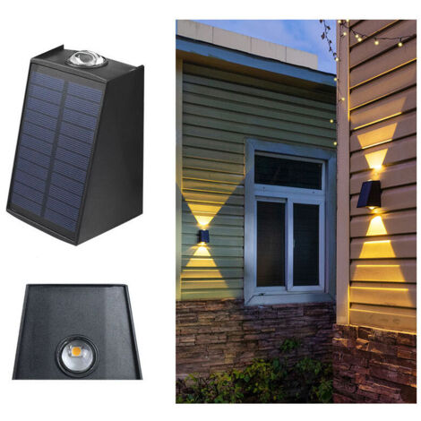 Ulisem Applique murale solaire d'extérieur haut et bas, éclairage solaire de chemin, luminaire extérieur pour garage, porte d'entrée, couloir, porche, bureau, enceinte de piscine, jardin (lumière chau