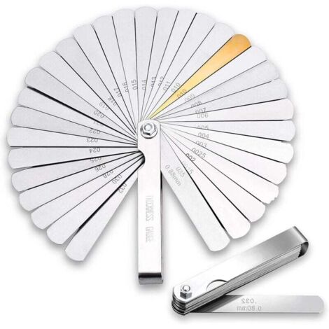 Ulisemjeu de cales d'epaisseur 32 lames en acier inoxydableTAILLE 90 MMcale mecanique double unité de mesure pour moteur/bougie/soupapes (1/4)