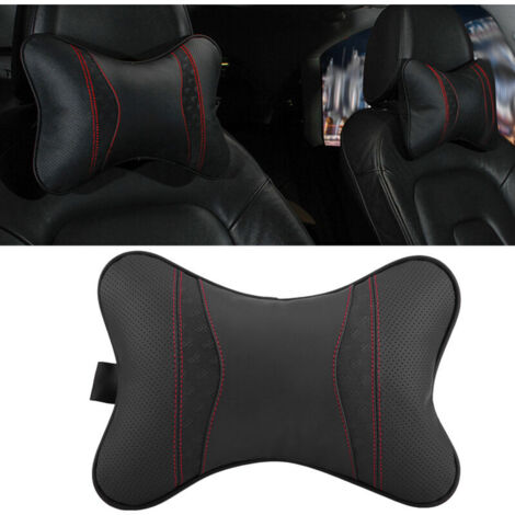 UlisemCoussin de siège de voiture en cuir pour accessoires automobiles, appui-tête, repose-tête, coussin de soutien pour le cou, noir (1/4)