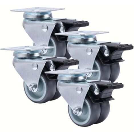 UlisemLot de 4 roulettes universelles de 5 cm pour meubles, roulettes pivotantes robustes en caoutchouc souple avec frein pour chariot à plateforme (1/4)