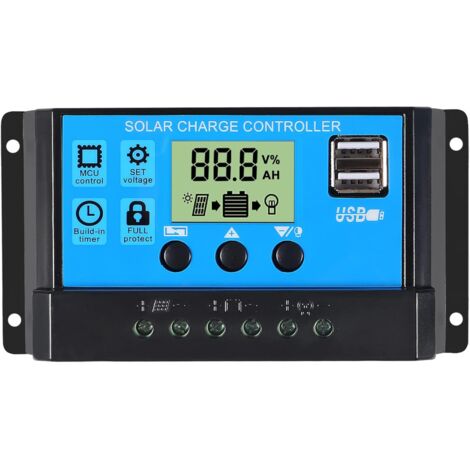 UlisemRégulateur de charge de panneau solaire PWM, 12 V/24 V, 30 A, écran LCD, double p (1/5)