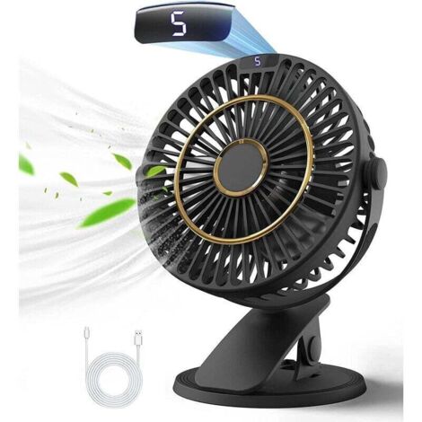 UlisemVentilateur de Table Rechargeable,Mini Ventilateur USB avec Écran LCD,5 Vitesses,Rotation 720°,Ventilateur Portable,Ventilateur Silencieux pour Bureau/Maison/Camping avec Câble de 1.2 m - Noir (1/4)
