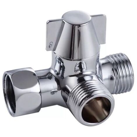 UlisemInverseur à 3 voies Commutateur de vanne pour douche, Douchette et douche de tête bras de douche inverseur 3 voies laiton massif, chrome poli (PV8) (1/4)