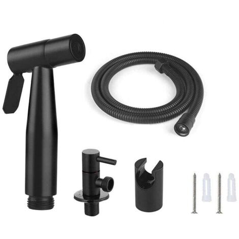 UlisemKit de douchette WC comprenant un tuyau de 1,5 m et un support avec adaptateurs G1/2, couleur noire. (1/4)