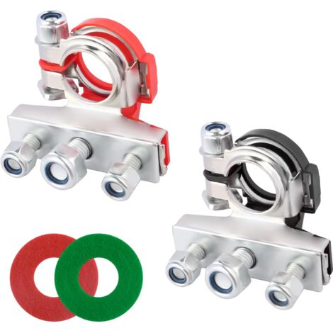 Ulisem Lot de 2 connecteurs de bornes de batterie avec rondelles, bornes de batterie antirouille à 3 voies pour connexions positives et négatives, bornes de batterie universelles, accessoires pour voi (1/5)