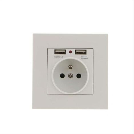 UlisemLot de 2 Prises Murales, Prise Electrique Murale avec Double USB 5V/2100mA, Prise Encastrable avec 2 Ports de USB Pratique et Manialble (1/4)