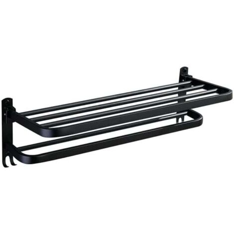 UlisemPorte-serviettes de salle de bain pliable, porte-serviettes de bain, porte-serviettes noir, porte-serviettes de salle de bain à double poteau, suspension de cuisine, crochet à sangle 40 cm (1/4)