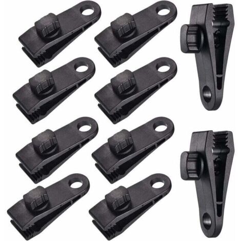 Ulisem10 Sets Clip de Bâche Tente Pince Bâche Auvents Clip , Pince à Bâche, Pince pour Tente, pour Tente Voiture, Bâche, Auvents, Camping,le noir, (1/4)