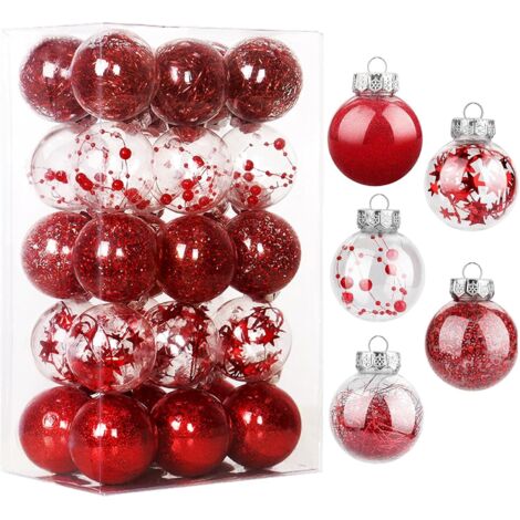 30 Pieces Red Christmas Baubles Personalized Christmas Tree Ball Transparent Shatterproof Baubles Christmas Tree Baubles with String Baubles Decorations for Christmas Party Wedding (1/5)