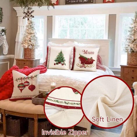 Housses De Coussin Noël Rouge - Lot De 2, 45x45 Cm, Motif Sapin, Polyester, Fermeture éclair Invisible