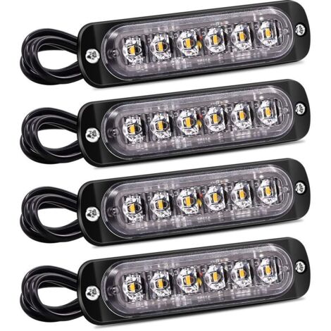Lot de 4 feux latéraux stroboscopiques à 6 LED - Barre lumineuse de danger jaune - Signal de dysfonctionnement - Feux clignotants d'urgence étanches 12 V 24 V universels pour voiture camion (1/5)