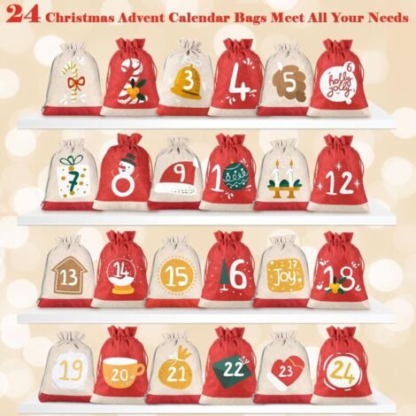 Calendrier De L'avent Makita Avec Autocollants De Numu00e9Ro Calendrier De L'Avent Sac En Tissu,24 Sac Cadeau Noe Calendrier De L'avent Bois A Remplir