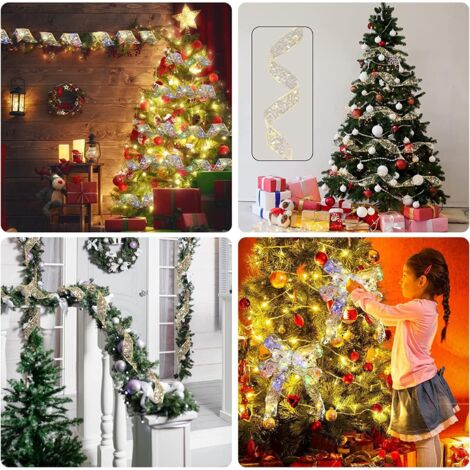 Pisexur LED Lumières De Noël à Ruban, Décoration De Noël 13 Pieds 40 Lumières à Ruban LED Ornements De Sapin De Noël DIY Dentelle Nœud Guirlande Lumineuse Décoration, Pour Fête De Noël