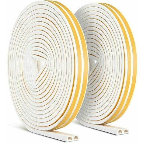 Ulisem Lot de 2 rubans d'étanchéité de 20 m, joint de porte anti-collision auto-adhésif Miciler, joint de porte et fenêtre DProfi pour protection contre les intempéries/isolation phonique 9 mm x 6 mm