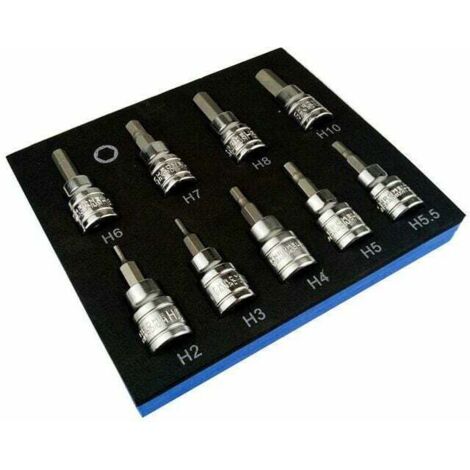 Ulisem Coffret cliquet et douilles Jeu de 9 douilles hexagonales pour clé Allen métrique 3/8" Dr Drive 2-10mm (1/5)