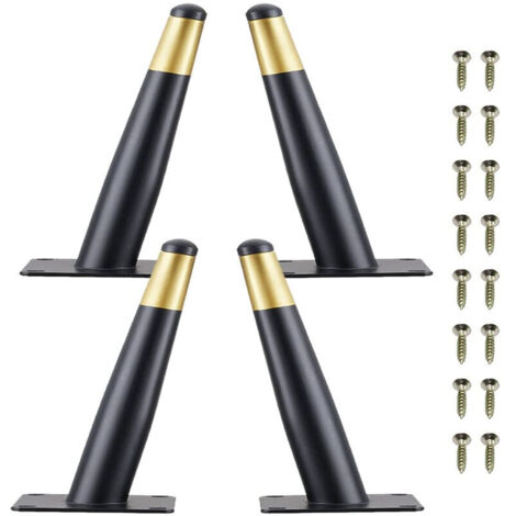 Ulisem Set de 4 Pieds de Meuble de 15cm en Métal - Avec Base Silencieuse Antidérapante, Noir + Doré (1/5)