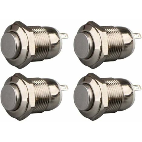 Ulisem 4pcs 12mm 3A 12V/24V/125V/250V AC Autobloquant Interrupteur Bouton Poussoir Étanche en Acier Inoxydable on Off Bouton-Poussoir Interrupteur(Tête Haute) (1/5)