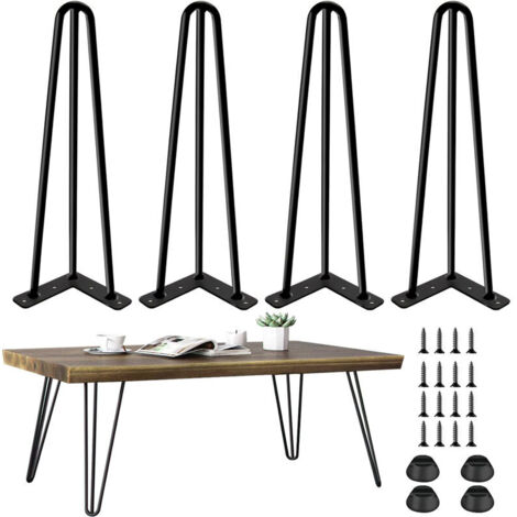 Ulisem Lot de 4 Pieds de Meuble de 20cm en Épingle à Cheveux - Pieds de Table en Métal avec Vis et Protecteurs de Sol (1/5)