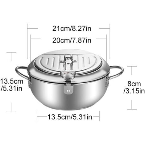 Friteuse Japonaise Tempura 3.4L En Inox - Avec Thermomètre Et Couvercle - Pour Frites, Poisson, Beignets - Induction Compatible