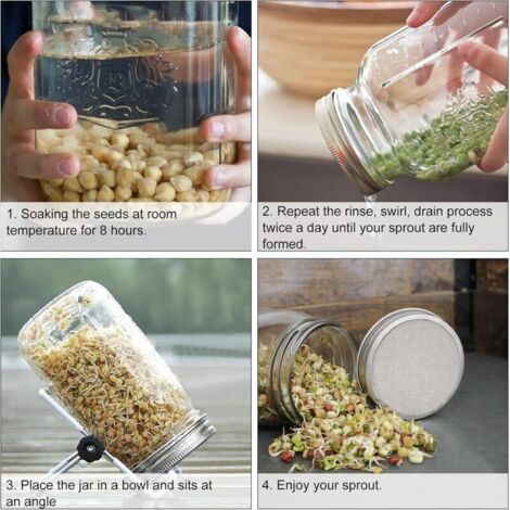 Kos Design Grand Ensemble Bocaux Germination 2000ml - Kit Pour Faire Pousser Graines Et Superfoods