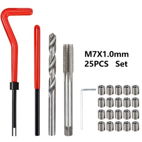 Outils de foret pour automobiles M7, kit d'insertion pour la réparation de filets métriques, outils de réparation automobile avec spirale hélicoïdale, kit de réparation de dents épaisses (1/5)
